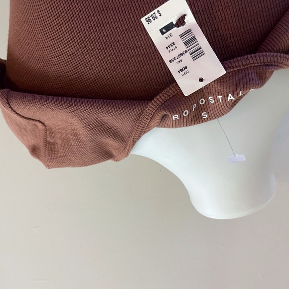 Aeropostale Women's Tan Tie-Front Ribbed Knit Crop Blouse Mocha Mousse Fall Boho - Picture 3 of 4